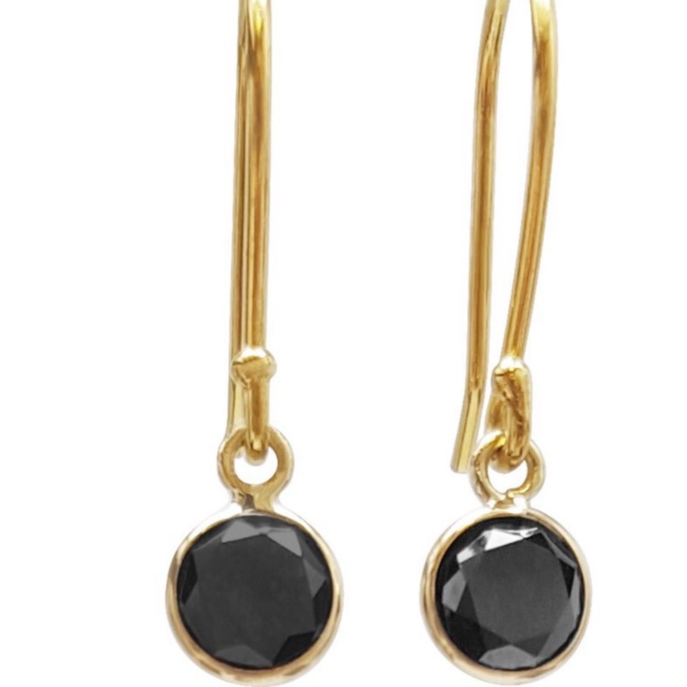 Gold Drop Earrings with Black Stone Accent